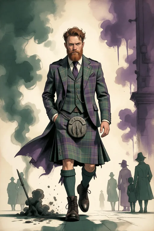 Strangedaal. A Scottish Man, Red Beard, Stocky Build, Wears...