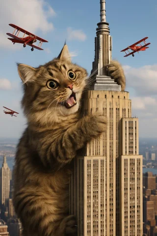 Generate Me A Funny Cute Fluffy Photorealistic Image Of A Gi... — Stable Diffusion AI Prompt: Generate me a funny cute fluffy photorealistic image of a giant cat using the Em...