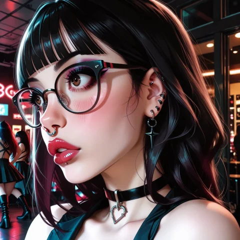 Mariya Punk Profile — Stable Diffusion AI Prompt: Mariya, full body profile photo, big lips, glossy lips, heavy makeup, blush, big...