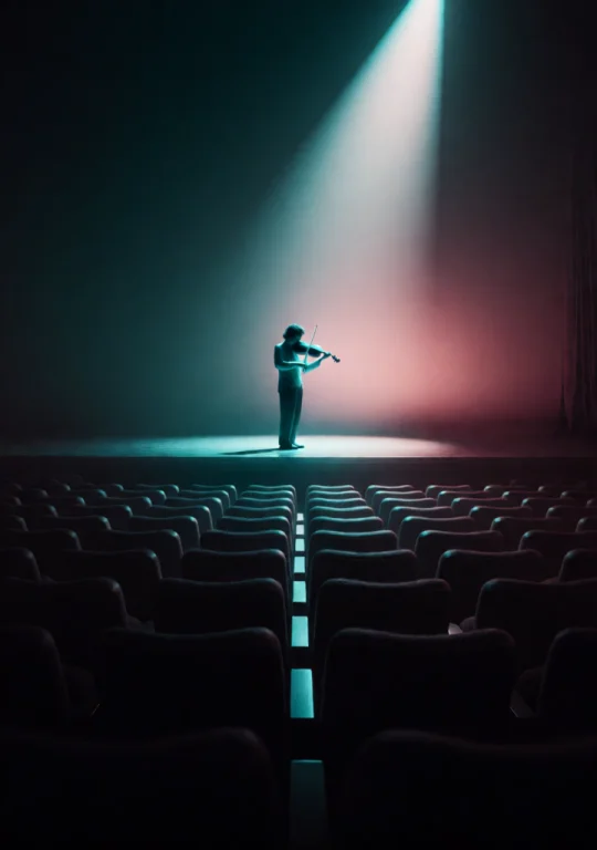 A Violinist Alone On An Empty Stage Under A Single Spotlight...