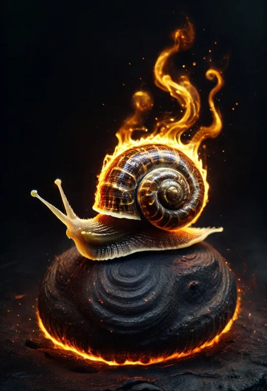 8k, Raw Digital Photo, A Small Snail Crawling Across A Dark...