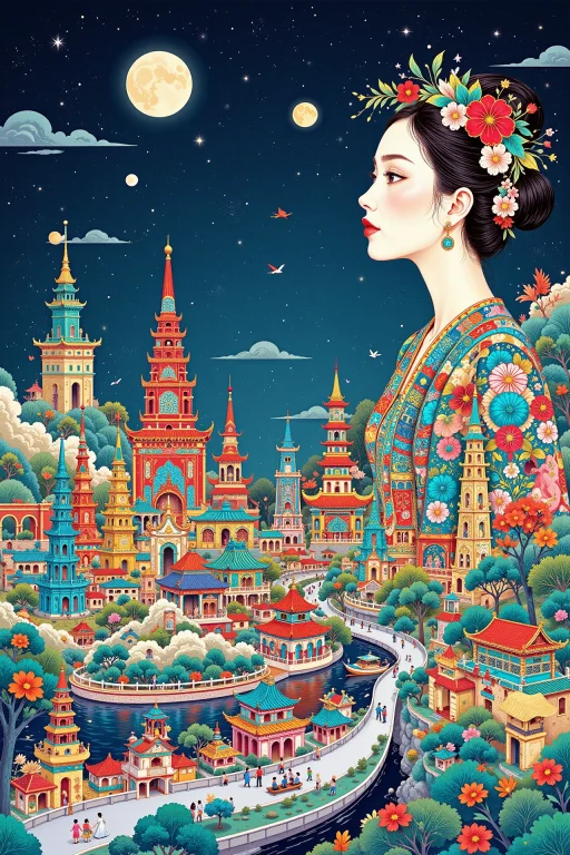 Space City Beautiful Landscape, Early Morning, Woman, Very I...