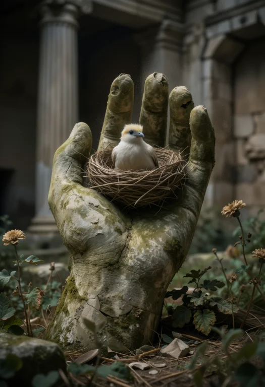 A Monumental Stone Hand Rises From The Ground Within An Over...