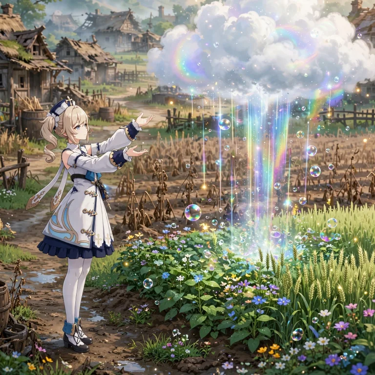 Barbaragenshinimpact With A Serene Expression, Standing Near...