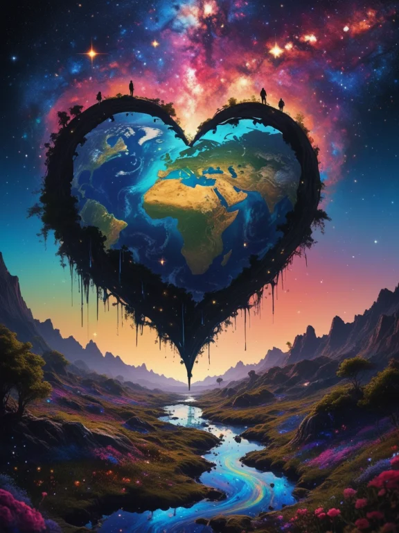 Star Pathway Leading To A Heart Silhouette Made Of Stars Aro...