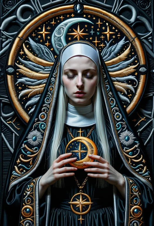 8k, Raw Digital Photo, A Solemn Nun Holding A Gigantic Embro...