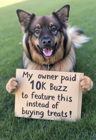 Photorealistic, Shepherd Cross, Liathedog, Outside, Grass, H... — FLUX AI Prompt: photorealistic, shepherd cross, liathedog, outside, grass, holding up a sign wit...
