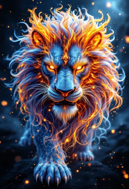 Beautiful Aesthetic, Intricate, A Dragonic Lion Made Of Fire...
