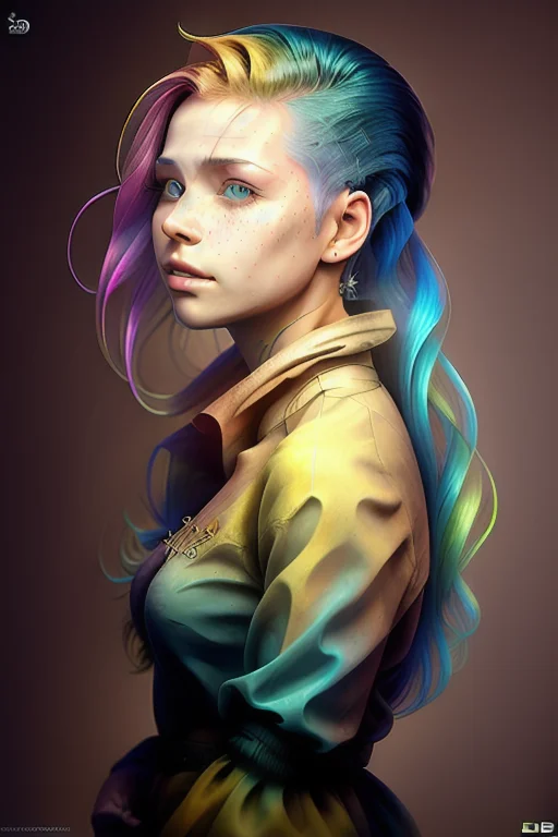 Realistic Digital Portrait Of A Young Woman Looking At Far,...