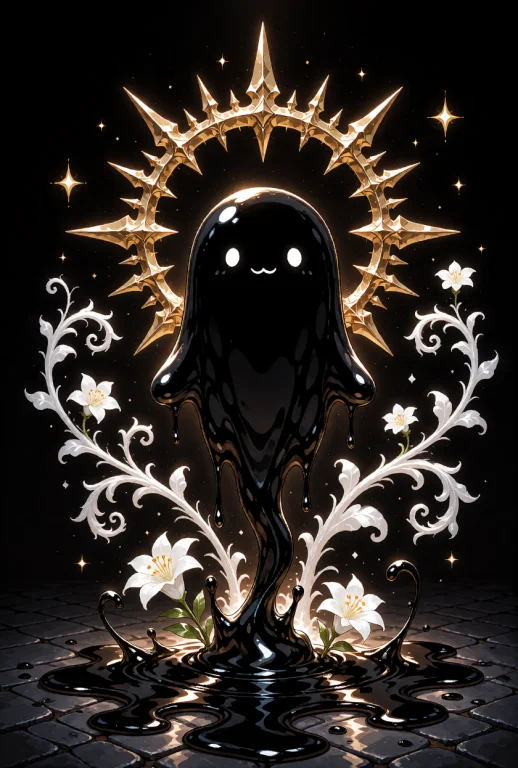 A Cute, Spectral Ink-blob Creature, A Small Black Ghost-like...