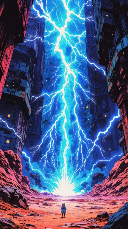 Anime Artwork Lightning-strike Temples Where Glassified Sand...