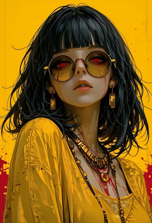 Ilxlpos, Blood Hazard Aesthetic, 1girl, Jewelry, Yellow And...