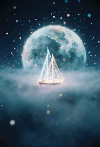 A Bokeh Effect Background With An Airy And Dark Sky Backgrou... — FLUX AI Prompt: A bokeh effect background with an airy and dark sky background, with a large wat...
