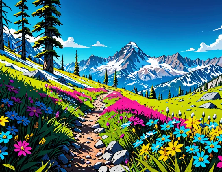 A High-altitude Hiking Trail Through An Alpine Meadow, With...