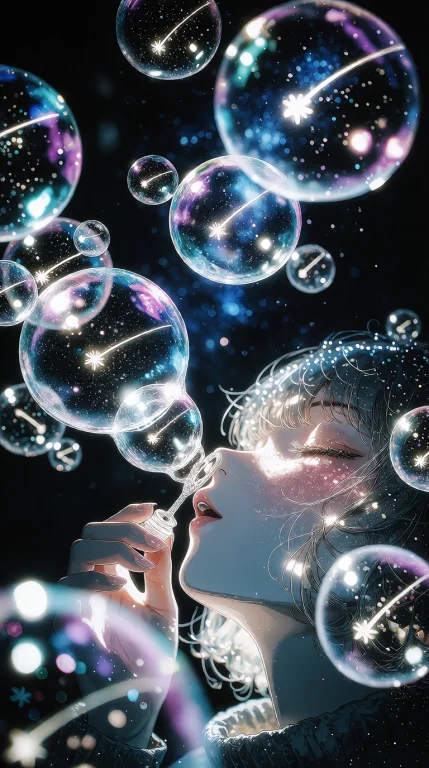 Njsw33t,zidiusart A Beautiful Anime-style Woman Blowing Soap...