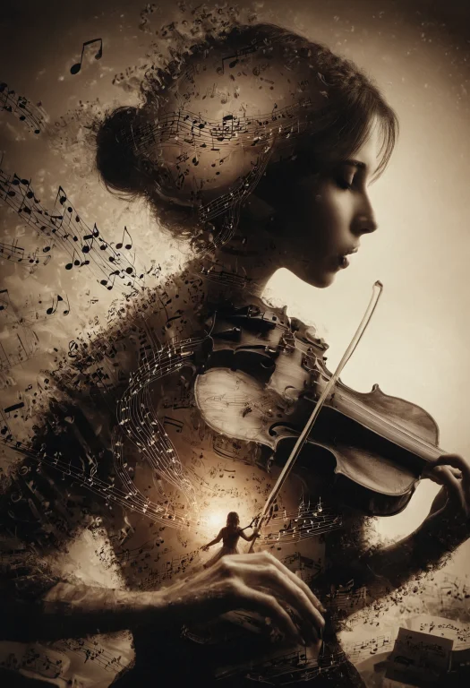 Darkness Vs Light In Music Notes Merging In Silhouette Of A...