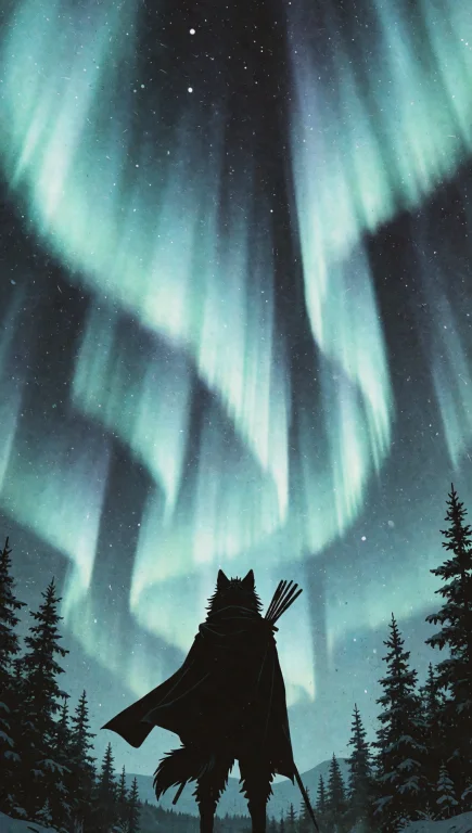 113. Anthropomorphic Wolf Ranger, Minimalist Cloak Silhouett...