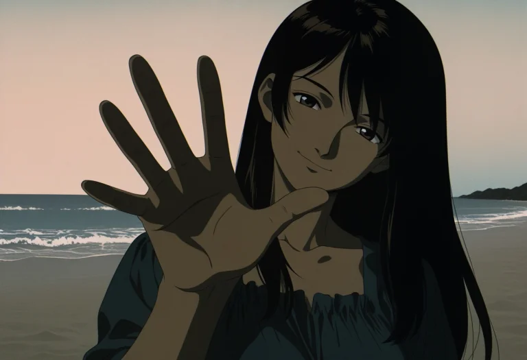 2000s Seinen Anime Style, No Makeup, Dramatic Shadows, Flat...