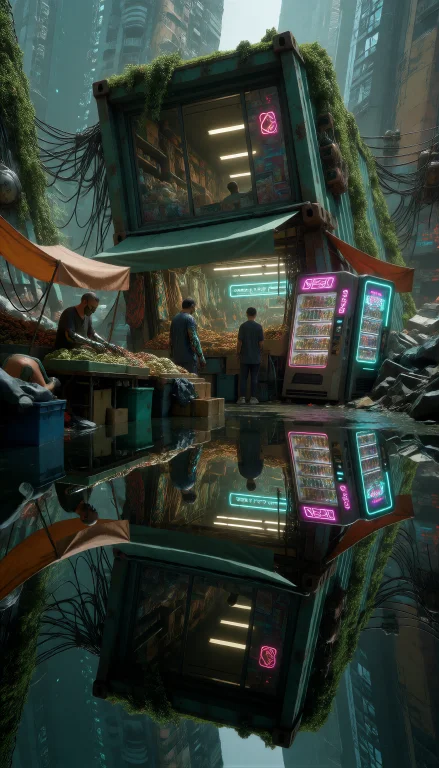 Straight-horizon, Level-camera, Vibrant, Cyberpunk, Flooded,...