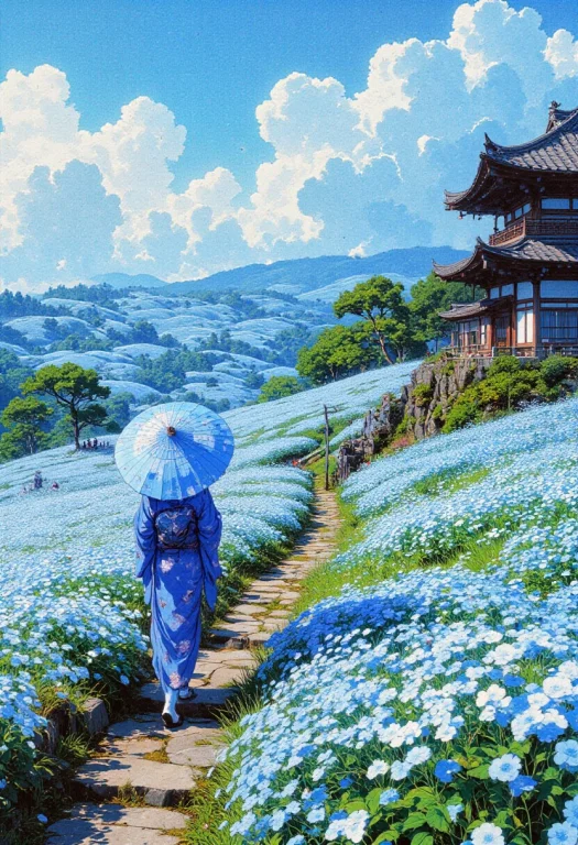 Miharashi Hill In Japan During Spring, An Endless Field Of P...