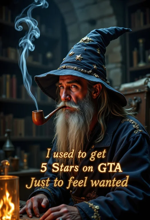 A Melancholy Old Wizard Sits Alone In A Dimly Lit Stone Cham...