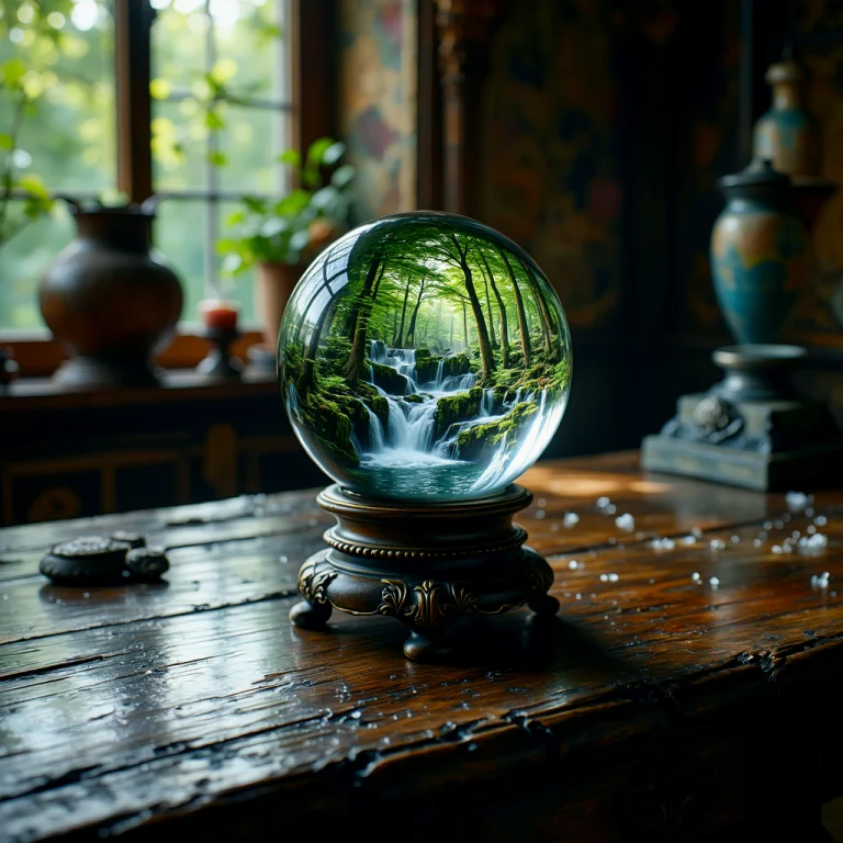Within A Crystal Ball On An Old Worn Wooded Table, We See A...