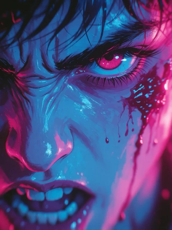 This Is A Vivid, Close-up, Digital Painting Of A Persons Fac...