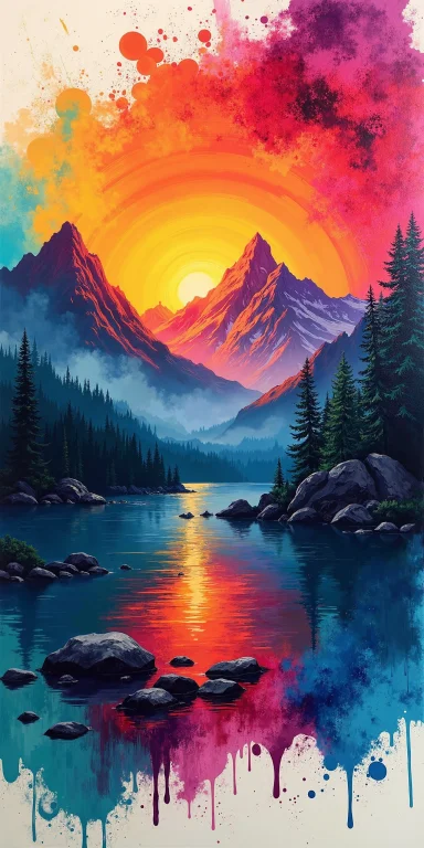 Colorful Paint Splashes On A Canvas, Through The Paint Splas...