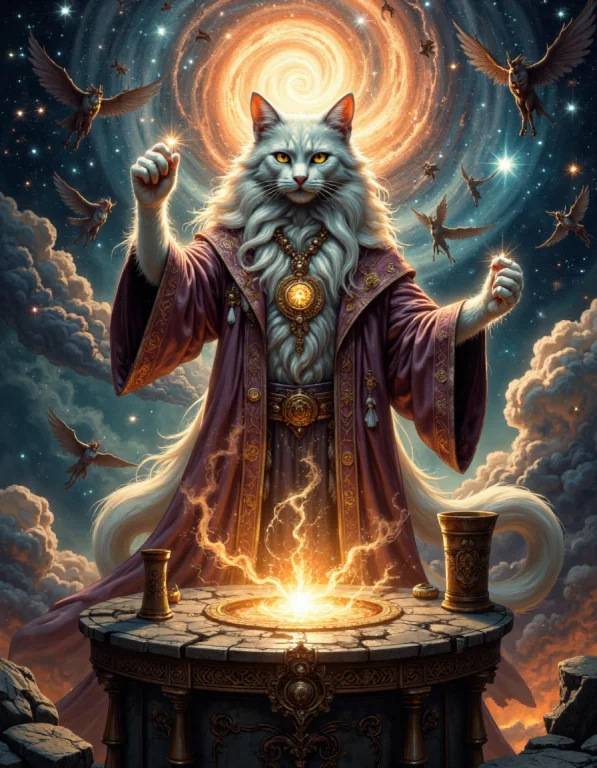 An Anthropomorphic Majestic Long-haired Cat, Exuding An Aura...