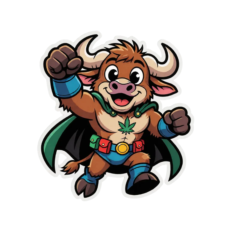 ,a Cartoon Of A Buffalo Superhero Mascot Designed As A Print...