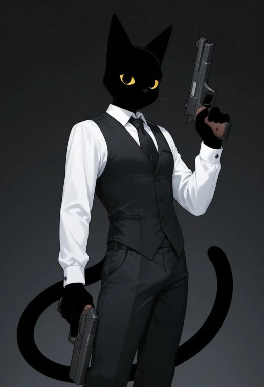 Solo,male,anthro Cat,black Body,white Collared Shirt,black W...