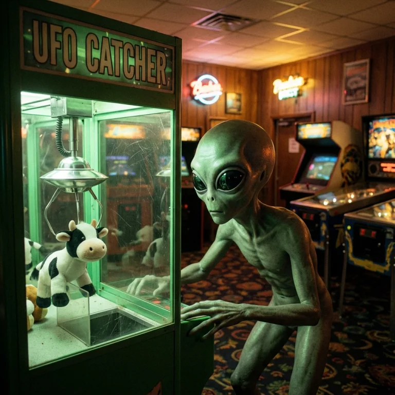 A Photorealistic Roswell Grey Alien Standing In A Vintage 19...