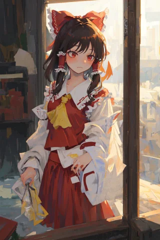 Reimu Hakurei Illustration Prompt — Stable Diffusion AI Prompt: best quality, masterpiece, illustration, [reimu hakurei:hatsune miku:0.5],