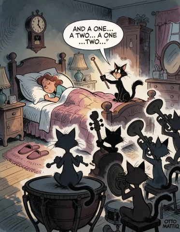 At 5am, A Cat Lady Is About To Be Reminded By Her Cats That... — Stable Diffusion AI Prompt: At 5AM, a cat lady is about to be reminded by her cats that it is feeding time.