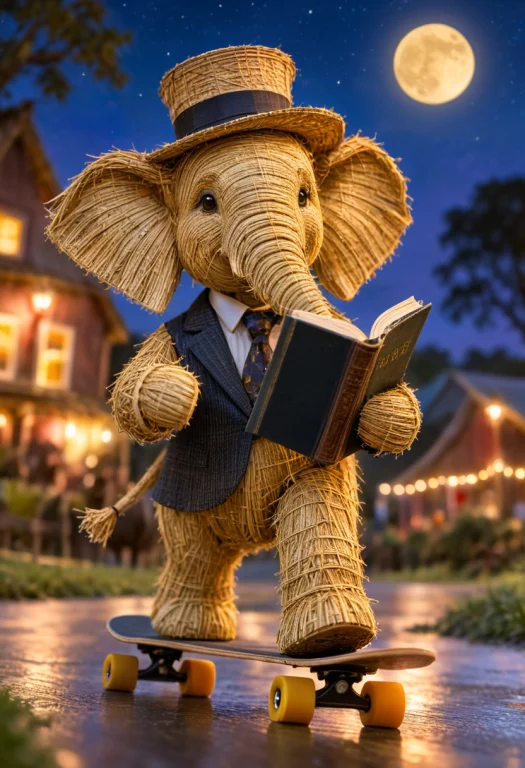 A Elephant, Made Of Straw, Smiling, No Eyewear, Wearing A To...