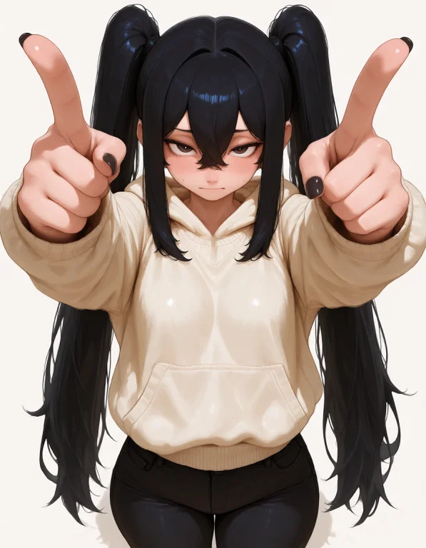 Df5tyle, 1girl, Kuro, Twintails, Casual Clothes, Pointing Wi...
