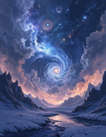 Quantum Foam Midnight With Ephemeral Light, Summer Solar Fla... — FLUX AI Prompt: Quantum foam midnight with ephemeral light, Summer solar flare disruptions to or...