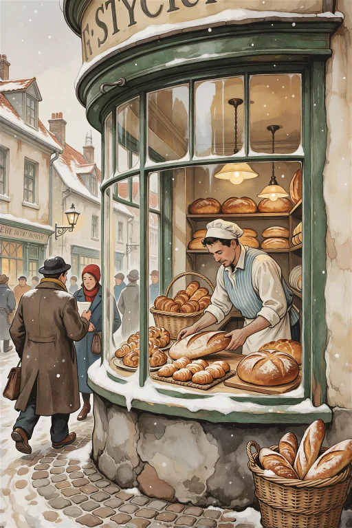 Apieckstyle, A Baker Arranges Fresh Bread And Pastries In Th...