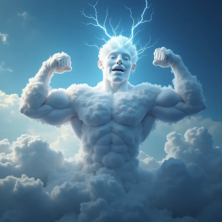 Create A Picture Of A Group Of Bodybuilder Clouds Flexing Th...