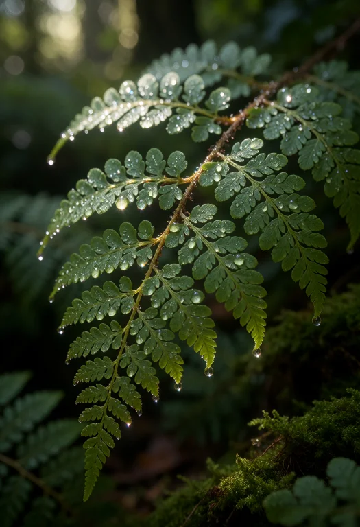 Realistic Photograph Of A Lush, Emerald-green Fern Frond In...