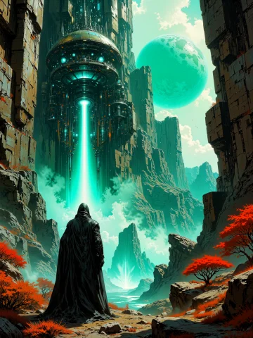 Famous Science Fiction Artwork, Inspired By Roger Dean And S... — FLUX AI Prompt: famous science fiction artwork, inspired by roger dean and stephan martiniere, a...