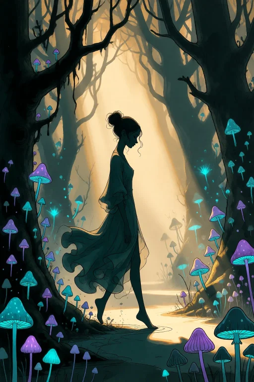 Strangedaal. A Barefoot Woman In A Flowing Silk Dress Walkin...