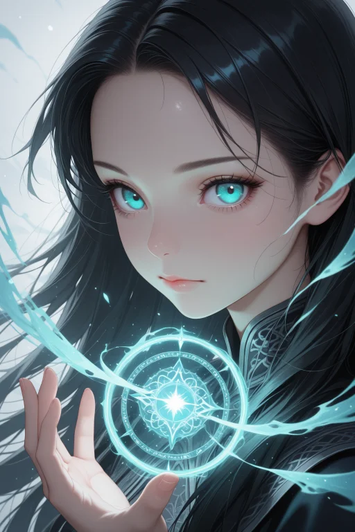 Lazypos, 1girl, Solo, Black Hair, Looking At Viewer, Magic,...