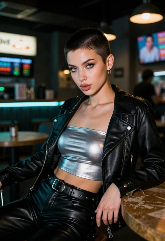 This Is A Portrait Photo Of A 20 Year Old Cyberpunk Woman Si...