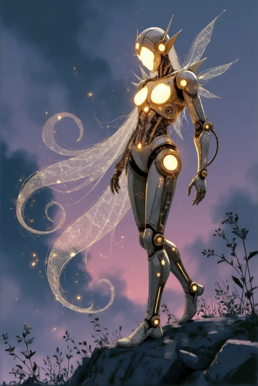 Vectorpaintdaal, An Elven Cyborg Stands Atop A Misty Hill Du...