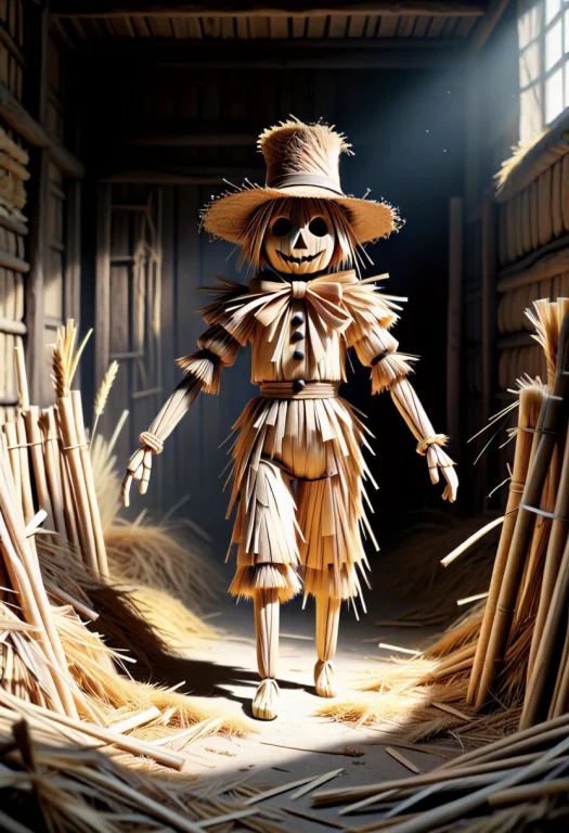 Scarecrow Made Of Straw Bound Stalks, Straw Texture, Woven F...
