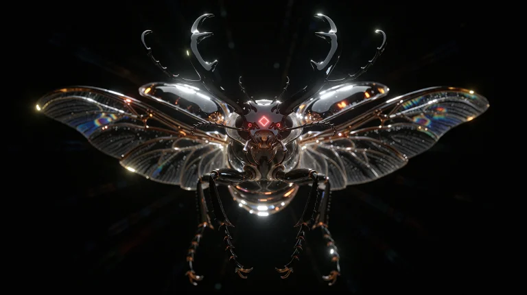Stylized Flying Stag Beetle Made Of Highly Reflective Clear...