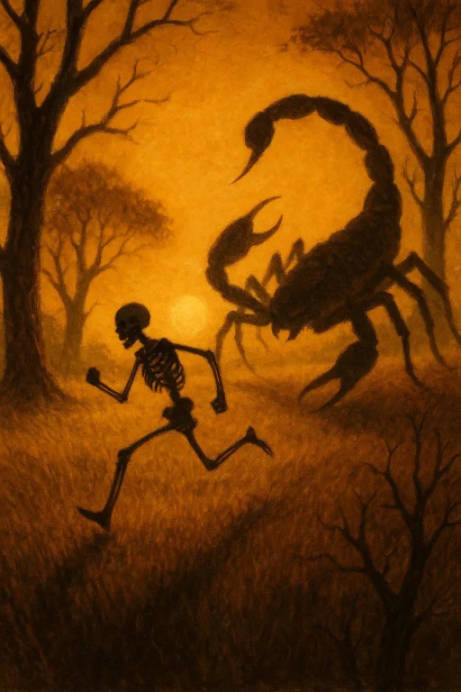 A Skeletal Silhouette Races Across Sun-drenched Meadows, Lim...