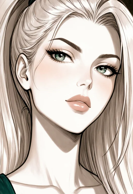 Woman Face Closeup, High Ponytail, , High-grade Quality, Epi...