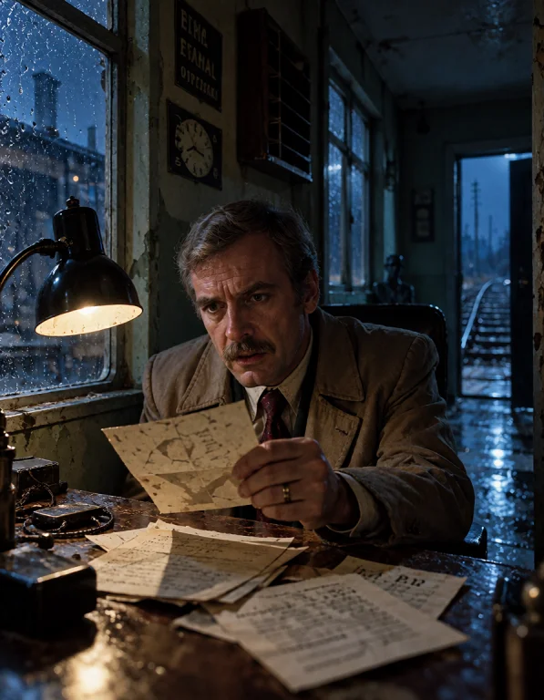 A Middle-aged Male Detective Examining A Mysterious Photogra...